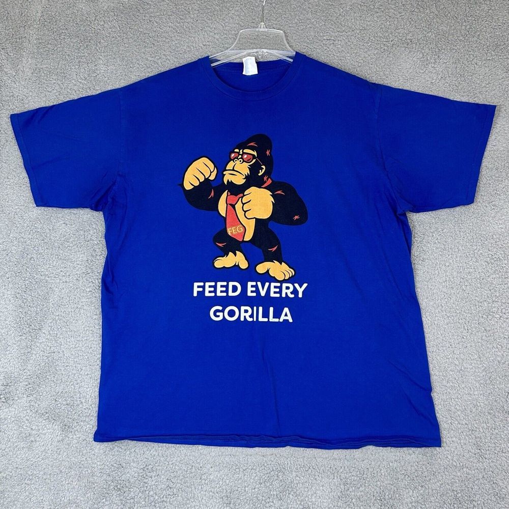 Port & Company Shirt Mens 2XL Blue Feed Every Gorilla Graphic Tee‎ Short Sleeve